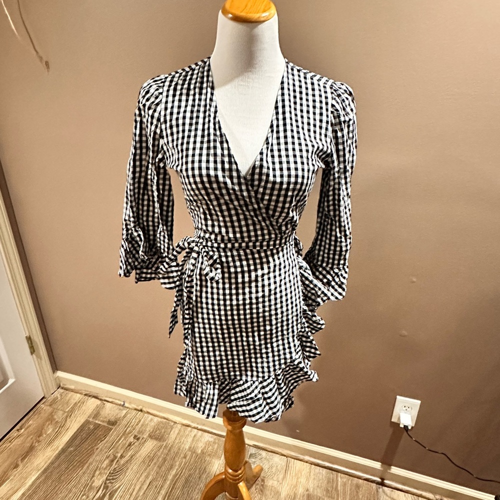 Skylar + Madyson Black and White Gingham Wrap Dress